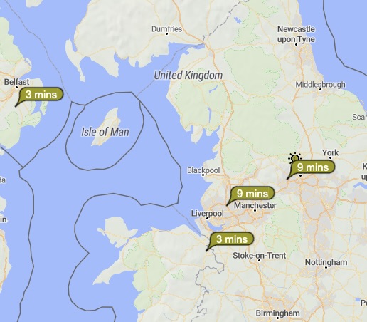 pskreporter.info screenshot showing my FT8 signals were heard in Wales and Northern Ireland