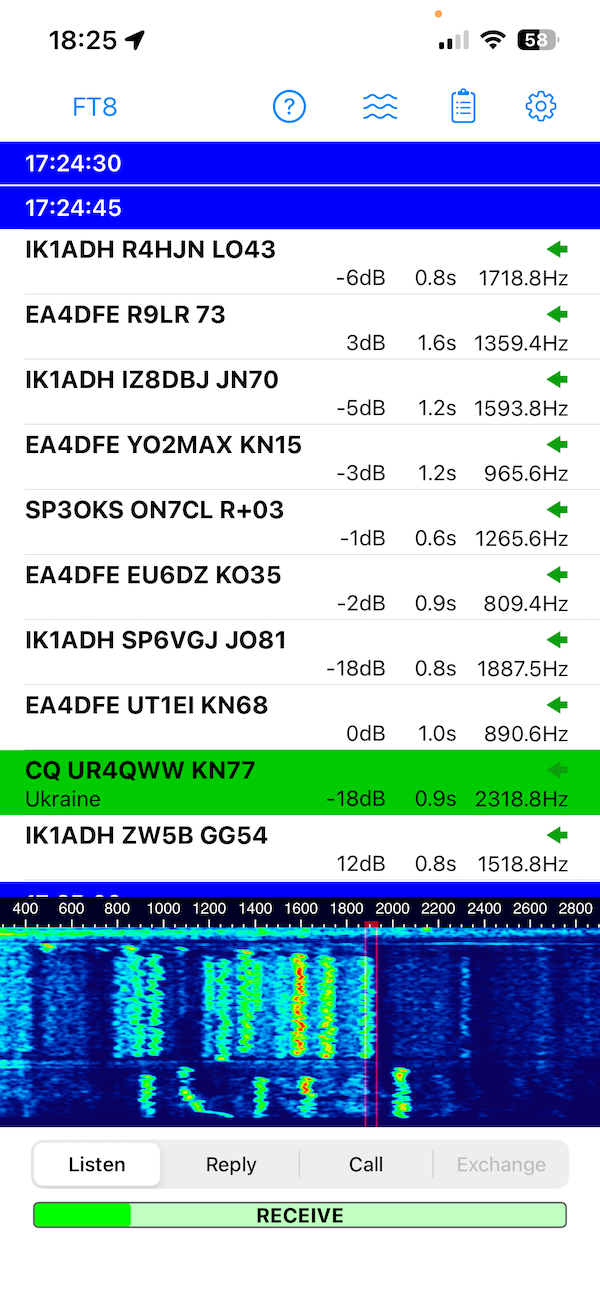 A screenshot of iFTx on an iPhone showing a number of decodes