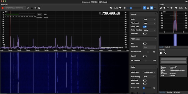 A screenshot of SDRConnect showing various signals from QO100