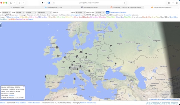 A screenshot of a browser showing the pskreporter map