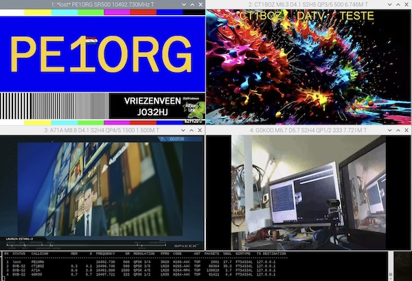 A screenshot of the 4 VLC windows of Winterhill plus the status window.