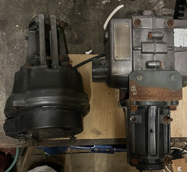 A photo of the two parts of a Yaesu G5400B azimuth / elevation rotator.